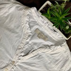Ann Taylor Loft White Quarter Button Down Blouse